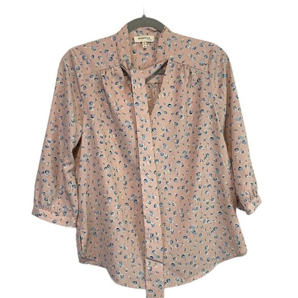 Monteau Floral Print Pink Tie Front Blouse - Picture 1 of 8